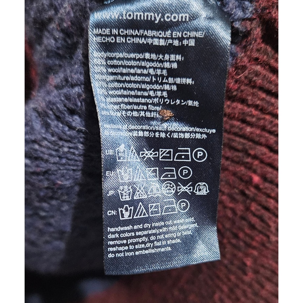 Tommy Hilfiger Mens Cable Knit Shawl Collar Striped Sweater Burgundy Blue Large - Picture 6 of 9
